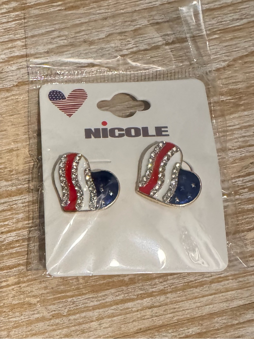 Nicole Red White Blue Patriotic Heart Stud Earrings